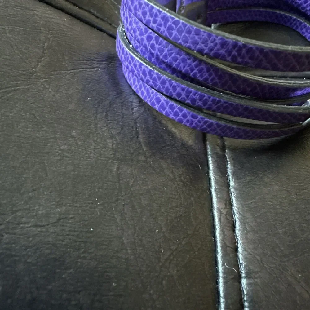 Coach‎ Purple Leather Snakeskin Bracelet Silver Tone Metal Clasp Wrap Logo
